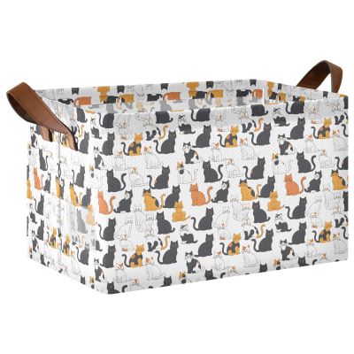 ALAZA Cat Animal White Rectangular Closet Storage Box Storage Bin Basket Storage Cube with Leather Handles Nursery Storage Laundry Hamper 2 Piece