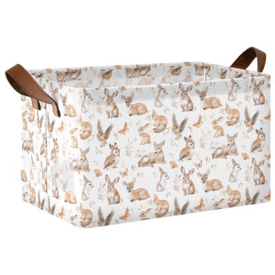 ALAZA Deer Butterfly Leaf Blossom Rectangular Closet Storage Box Storage Bin Basket Storage Cube with Leather Handles Nursery Storage Laundry Hamper 2 Piece
