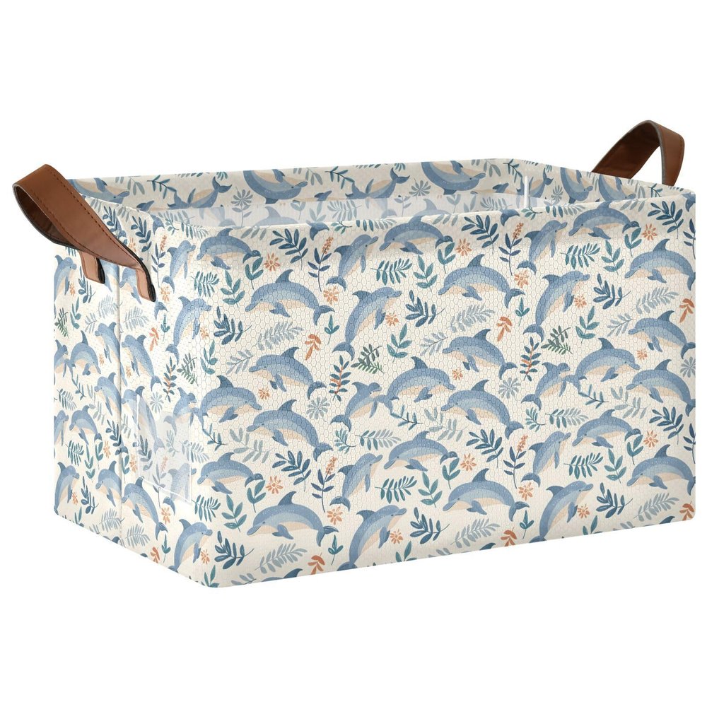 ALAZA Dolphin Coral Reef Fish Rectangular Closet Storage Box Storage Bin Basket Storage Cube with Leather Handles Nursery Storage Laundry Hamper 2 Piece