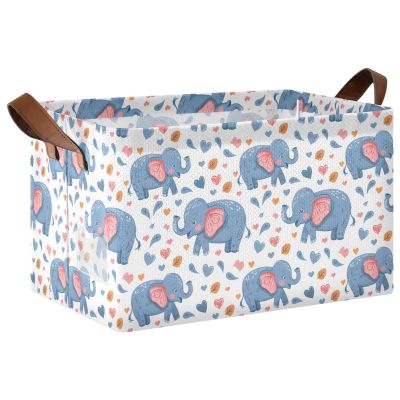 ALAZA Cartoon Elephant Heart Love Rectangular Closet Storage Box Storage Bin Basket Storage Cube with Leather Handles Nursery Storage Laundry Hamper 2 Piece