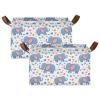ALAZA Cartoon Elephant Heart Love Rectangular Closet Storage Box Storage Bin Basket Storage Cube with Leather Handles Nursery Storage Laundry Hamper 2 Piece view 2