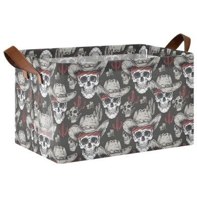 ALAZA Cactus Skull Rectangular Closet Storage Box Storage Bin Basket Storage Cube with Leather Handles Nursery Storage Laundry Hamper 2 Piece