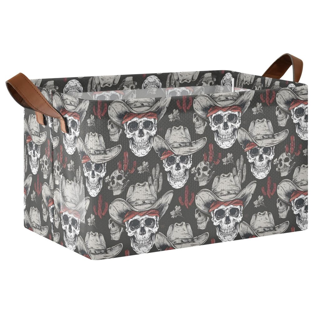 ALAZA Cactus Skull Rectangular Closet Storage Box Storage Bin Basket Storage Cube with Leather Handles Nursery Storage Laundry Hamper 2 Piece