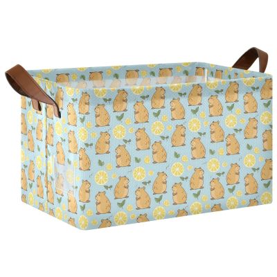 ALAZA Cute Capybara Fruit Lemon Rectangular Closet Storage Box Storage Bin Basket Storage Cube with Leather Handles Nursery Storage Laundry Hamper 2 Piece