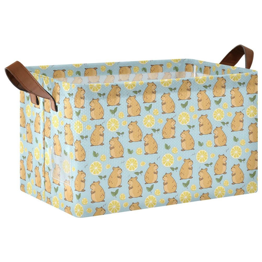 ALAZA Cute Capybara Fruit Lemon Rectangular Closet Storage Box Storage Bin Basket Storage Cube with Leather Handles Nursery Storage Laundry Hamper 2 Piece