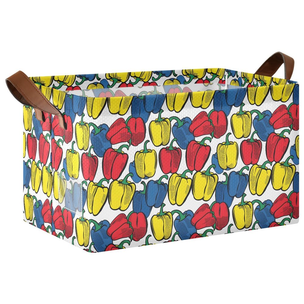 ALAZA Bell Pepper Pattern Rectangular Closet Storage Box Storage Bin Basket Storage Cube with Leather Handles Nursery Storage Laundry Hamper 2 Piece