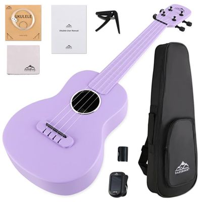Concert Ukulele, EASTROCK Carbon Fiber 23 Inch Ukulele,Waterproof, Lightweight, Including Thickened Gig Bag, Capo, Tuner, Spare Strings, Sitable for Beginners, Professionals, Outdoor travel, Purple