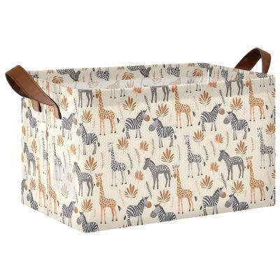 ALAZA African Animals Zebra Rectangular Closet Storage Box Storage Bin Basket Storage Cube with Leather Handles Nursery Storage Laundry Hamper 2 Piece