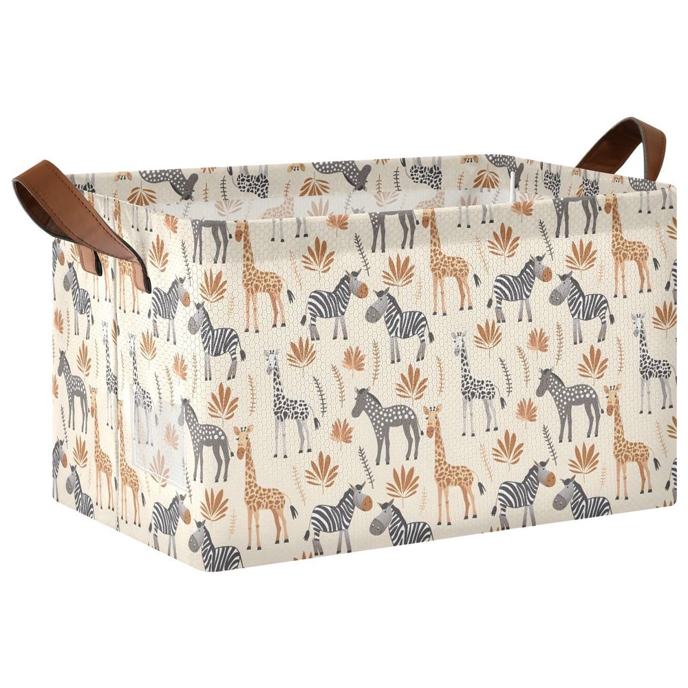 ALAZA African Animals Zebra Rectangular Closet Storage Box Storage Bin Basket Storage Cube with Leather Handles Nursery Storage Laundry Hamper 2 Piece