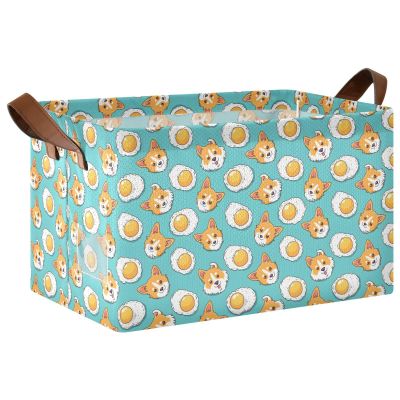 ALAZA Cute Dog Egg Rectangular Closet Storage Box Storage Bin Basket Storage Cube with Leather Handles Nursery Storage Laundry Hamper 2 Piece
