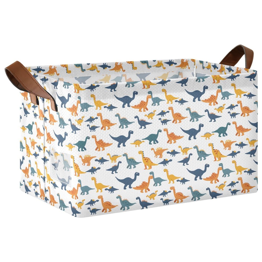 ALAZA Dinosaur Animal White Rectangular Closet Storage Box Storage Bin Basket Storage Cube with Leather Handles Nursery Storage Laundry Hamper 2 Piece