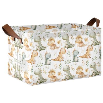 ALAZA Dinosaur Leaf Watercolor Rectangular Closet Storage Box Storage Bin Basket Storage Cube with Leather Handles Nursery Storage Laundry Hamper 2 Piece