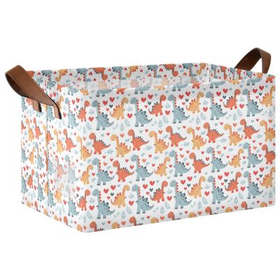 ALAZA Cute Dinosaur Heart Valentines Rectangular Closet Storage Box Storage Bin Basket Storage Cube with Leather Handles Nursery Storage Laundry Hamper 2 Piece