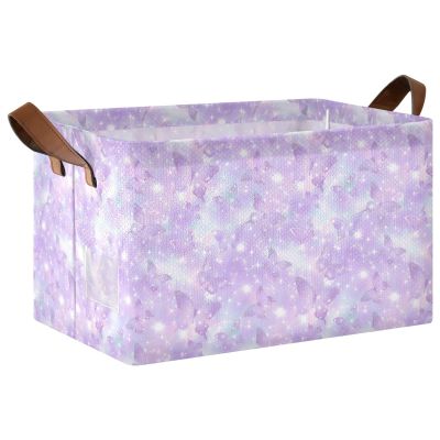 ALAZA Stars and Butterflies Rectangular Closet Storage Box Storage Bin Basket Storage Cube with Leather Handles Nursery Storage Laundry Hamper 2 Piece