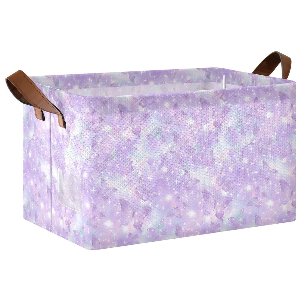 ALAZA Stars and Butterflies Rectangular Closet Storage Box Storage Bin Basket Storage Cube with Leather Handles Nursery Storage Laundry Hamper 2 Piece