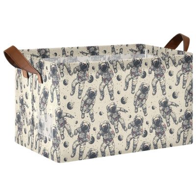 ALAZA Astronaut Space Planet Rectangular Closet Storage Box Storage Bin Basket Storage Cube with Leather Handles Nursery Storage Laundry Hamper 2 Piece