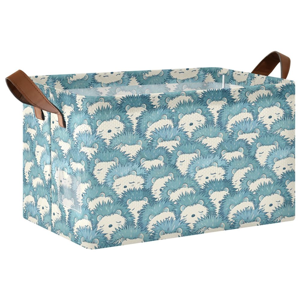 ALAZA Blue Hedgehogs Animal Rectangular Closet Storage Box Storage Bin Basket Storage Cube with Leather Handles Nursery Storage Laundry Hamper 2 Piece