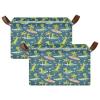 ALAZA Crocodile Surfer Palm Tree Rectangular Closet Storage Box Storage Bin Basket Storage Cube with Leather Handles Nursery Storage Laundry Hamper 2 Piece view 2