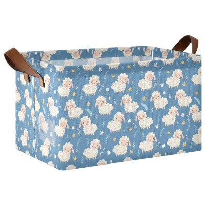 ALAZA Cartoon Animals Sheep Blossom Rectangular Closet Storage Box Storage Bin Basket Storage Cube with Leather Handles Nursery Storage Laundry Hamper 2 Piece