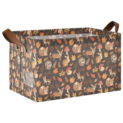 ALAZA Deer Fox Hedgehog Squirrel Mashroom Rectangular Closet Storage Box Storage Bin Basket Storage Cube with Leather Handles Nursery Storage Laundry Hamper 2 Piece