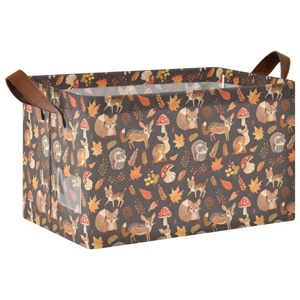 ALAZA Deer Fox Hedgehog Squirrel Mashroom Rectangular Closet Storage Box Storage Bin Basket Storage Cube with Leather Handles Nursery Storage Laundry Hamper 2 Piece
