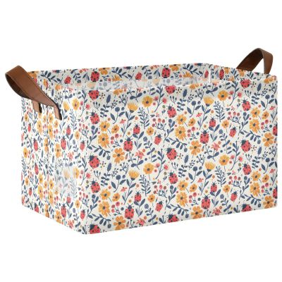 ALAZA Cute Ladybird Flowers Rectangular Closet Storage Box Storage Bin Basket Storage Cube with Leather Handles Nursery Storage Laundry Hamper 2 Piece