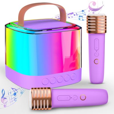 Mini Karaoke Machine for Kids Ages 2-12, Portable Wireless Karaoke Speaker with LED Party Lights & 2 Wireless Microphones, Perfect Birthday & Holiday Toys Gifts for Girls BoysQ21-Purple