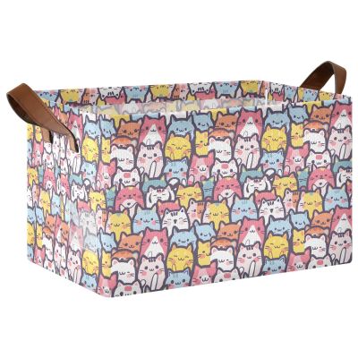 ALAZA Cats Animal Colored Rectangular Closet Storage Box Storage Bin Basket Storage Cube with Leather Handles Nursery Storage Laundry Hamper 2 Piece