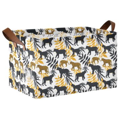 ALAZA Leopards Palm Leaf Tree Rectangular Closet Storage Box Storage Bin Basket Storage Cube with Leather Handles Nursery Storage Laundry Hamper 2 Piece