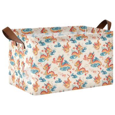 ALAZA Beautiful Dragon Cloud Rectangular Closet Storage Box Storage Bin Basket Storage Cube with Leather Handles Nursery Storage Laundry Hamper 2 Piece