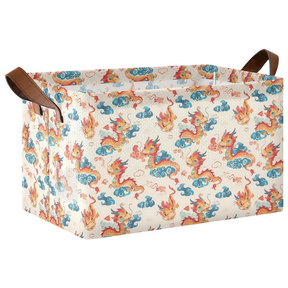 ALAZA Beautiful Dragon Cloud Rectangular Closet Storage Box Storage Bin Basket Storage Cube with Leather Handles Nursery Storage Laundry Hamper 2 Piece