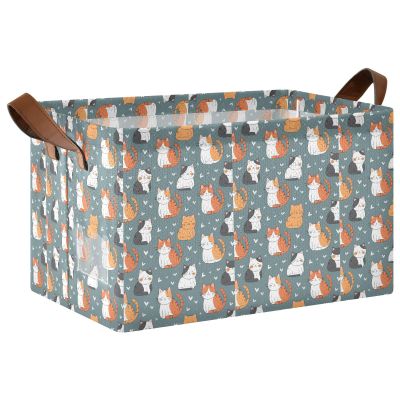 ALAZA Cute Cat Heart Love Rectangular Closet Storage Box Storage Bin Basket Storage Cube with Leather Handles Nursery Storage Laundry Hamper 2 Piece