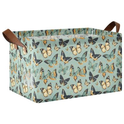 ALAZA Butterfly Green Butterfly Rectangular Closet Storage Box Storage Bin Basket Storage Cube with Leather Handles Nursery Storage Laundry Hamper 2 Piece