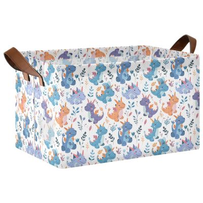ALAZA Dragon Animal Blossom Rectangular Closet Storage Box Storage Bin Basket Storage Cube with Leather Handles Nursery Storage Laundry Hamper 2 Piece