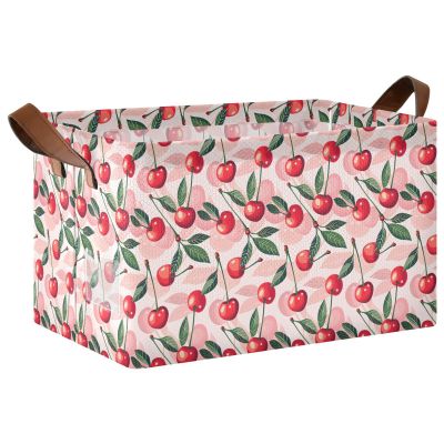 ALAZA Cherry Leaf Cute Rectangular Closet Storage Box Storage Bin Basket Storage Cube with Leather Handles Nursery Storage Laundry Hamper 2 Piece