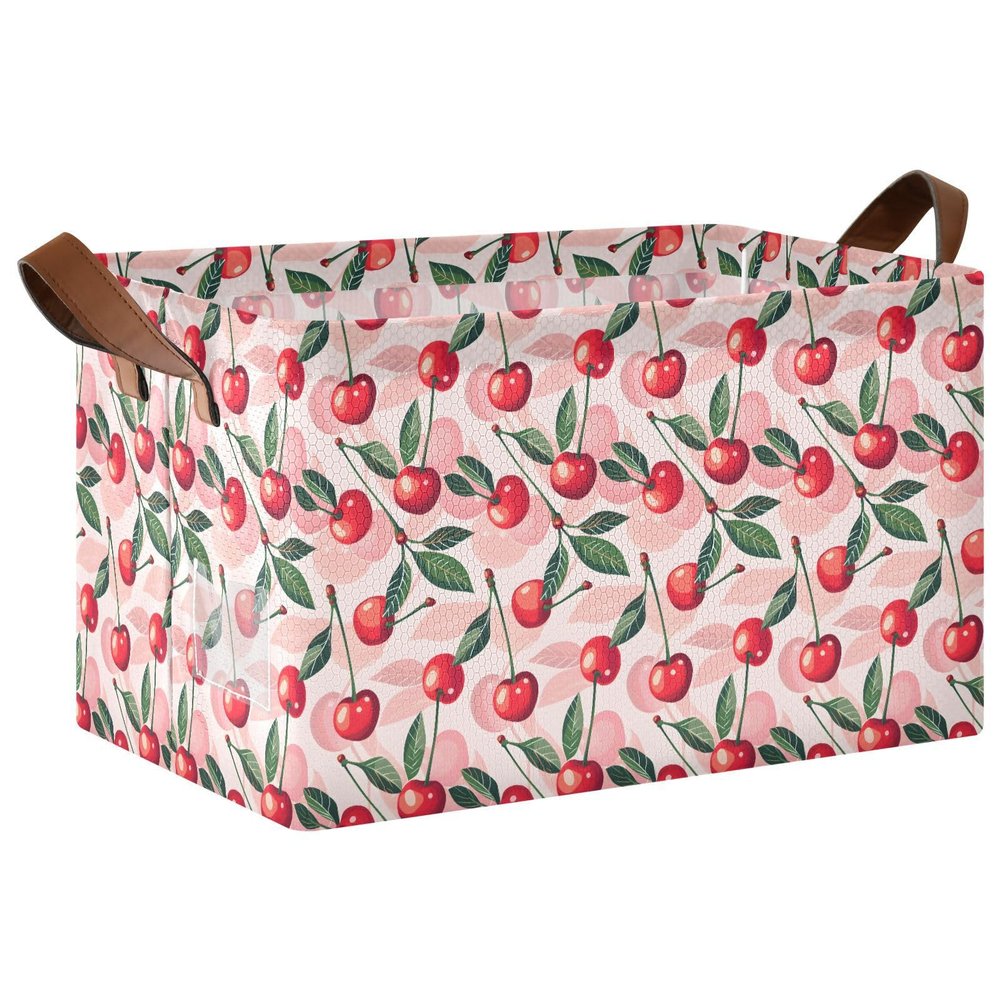 ALAZA Cherry Leaf Cute Rectangular Closet Storage Box Storage Bin Basket Storage Cube with Leather Handles Nursery Storage Laundry Hamper 2 Piece
