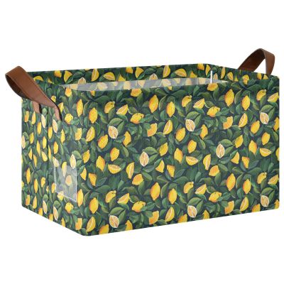 ALAZA Many Lemons Leaf Rectangular Closet Storage Box Storage Bin Basket Storage Cube with Leather Handles Nursery Storage Laundry Hamper 2 Piece