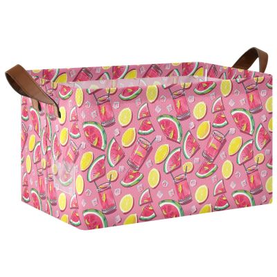 ALAZA Watermelon Slices Lemon Rectangular Closet Storage Box Storage Bin Basket Storage Cube with Leather Handles Nursery Storage Laundry Hamper 2 Piece