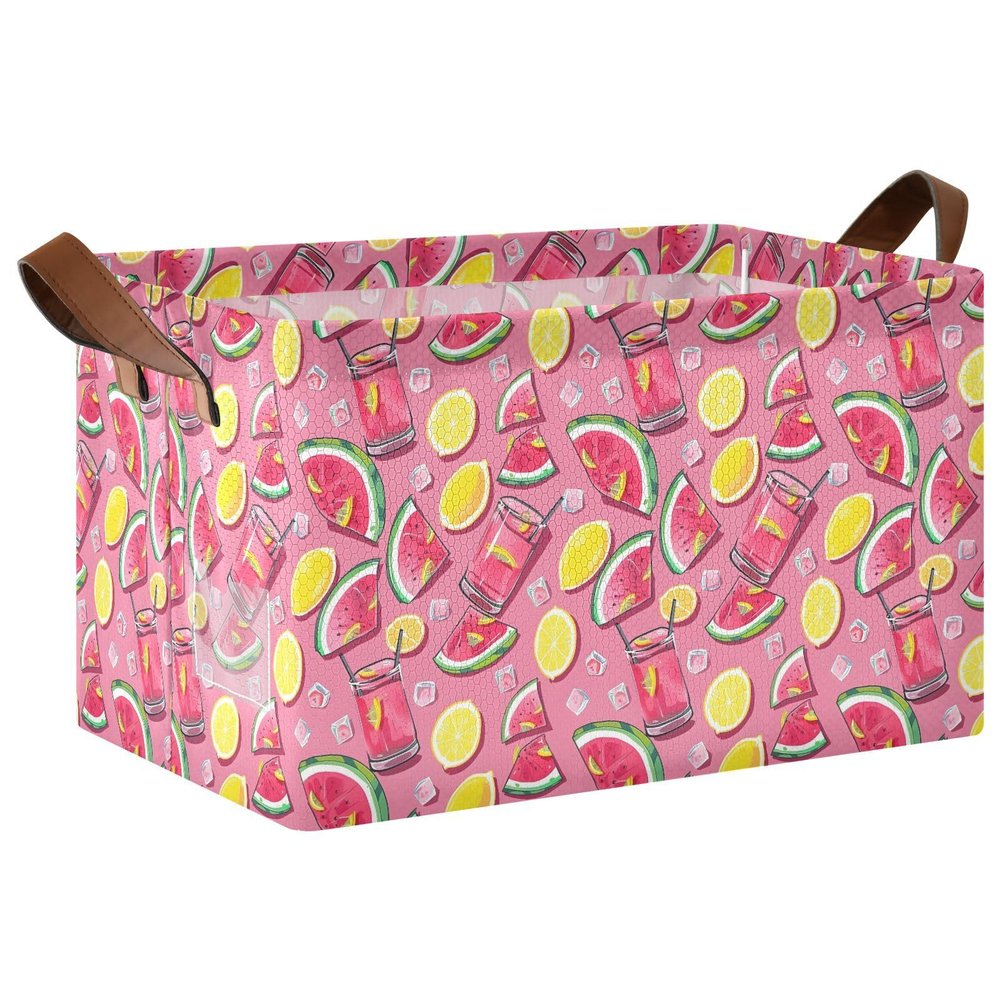ALAZA Watermelon Slices Lemon Rectangular Closet Storage Box Storage Bin Basket Storage Cube with Leather Handles Nursery Storage Laundry Hamper 2 Piece