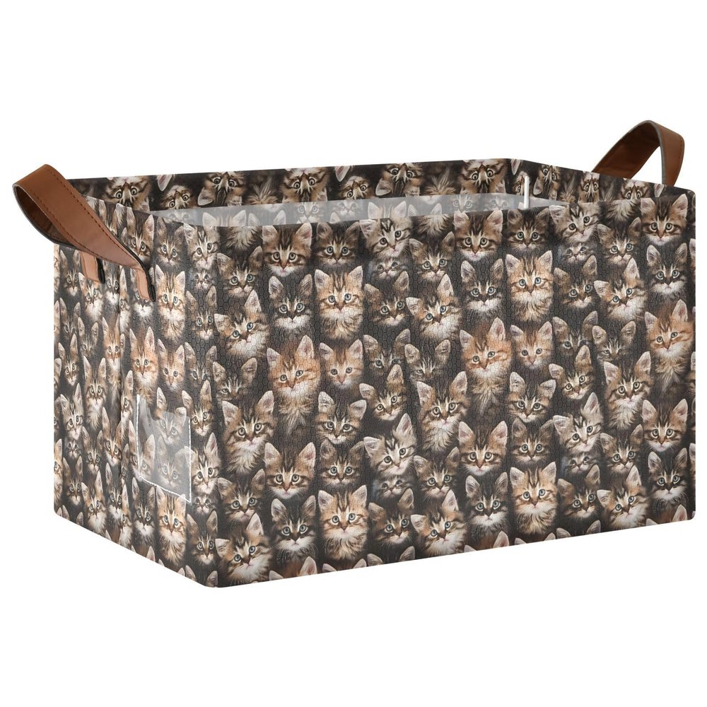 ALAZA Cute Animal Kitten Rectangular Closet Storage Box Storage Bin Basket Storage Cube with Leather Handles Nursery Storage Laundry Hamper 2 Piece