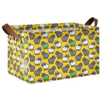 ALAZA Cartoon Sheep Yellow Rectangular Closet Storage Box Storage Bin Basket Storage Cube with Leather Handles Nursery Storage Laundry Hamper 2 Piece