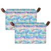 ALAZA Cute Sharks Rainbow Waters Rectangular Closet Storage Box Storage Bin Basket Storage Cube with Leather Handles Nursery Storage Laundry Hamper 2 Piece view 2