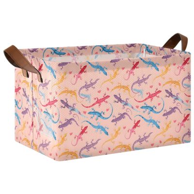 ALAZA Color Lizards Rectangular Closet Storage Box Storage Bin Basket Storage Cube with Leather Handles Nursery Storage Laundry Hamper 2 Piece