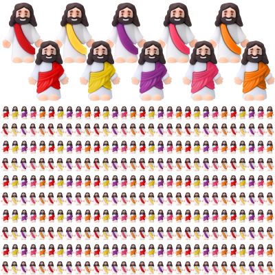 Bememo 300 Pcs Little Jesus Figures Bulk Original Design Mini Pocket Jesus Rubber Figurine to Hide and Seek Religious Party Favors Baptism Gifts(Bright Colors)
