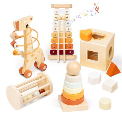 Smartwo Wooden Montessori Toys Set for Toddlers,Wooden Toy Set for Babies Educational Object Permanence Box,Xylophone(Glockenspiel),Stacking,Rattle Birthday Gift for Boys Girls Ages 1 2 3 4 5