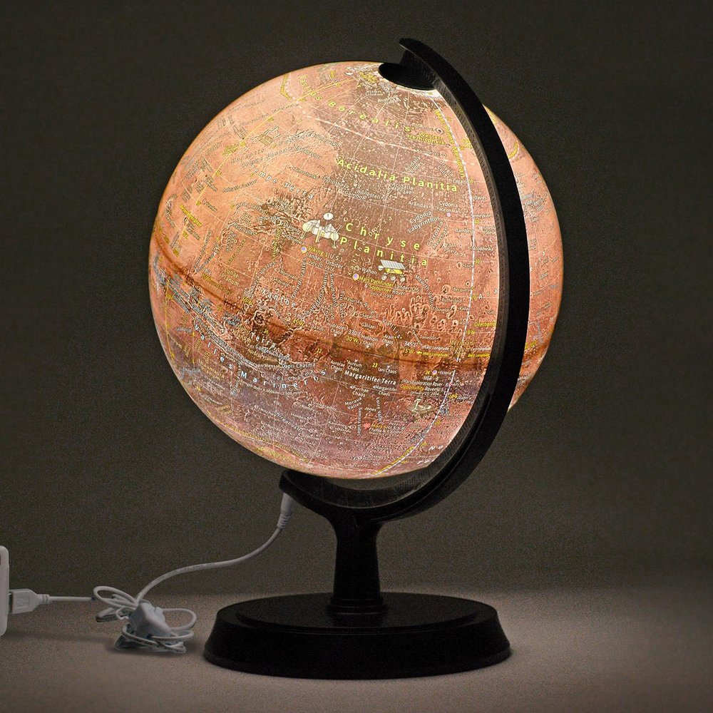 Mapsoft Explorer Illuminated Red Mars Globe, 24cm/9.5", RI-24, Mars Map, Mars Atlas, Mars Poster, Red Planet