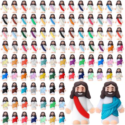 Bememo 100 Pcs Jesus Toys Little Tiny Jesus Figurine Miniature Doll to Hide and Seek Classic Religious Gifts for Easter Egg Stuffers(Brilliant Colors)