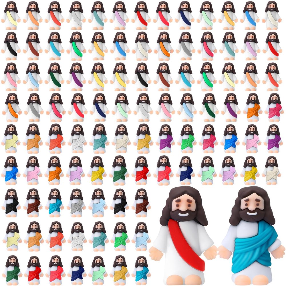 Bememo 100 Pcs Jesus Toys Little Tiny Jesus Figurine Miniature Doll to Hide and Seek Classic Religious Gifts for Easter Egg Stuffers(Brilliant Colors)