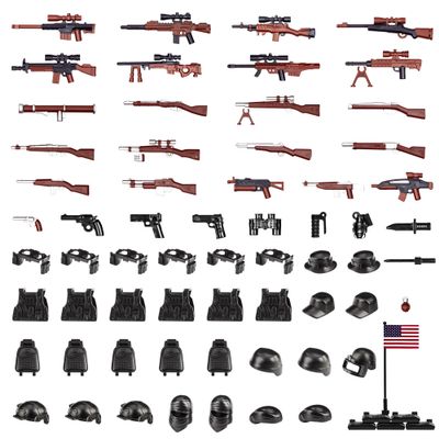MaozyHomie 63 Pcs US Brown Toy Soldiers Figures,Toy Set, US Weapons Pack Military Army Battle, Toy Set Weapon Battle Building Blocks Compatible with Major Brand, 3 Years Old and up