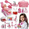 Toy Doctor Kit for Toddlers, Kids Dentist Play Set with Dentist Chair, Doll Toy, Stethoscope, Large Carrying Storage Bag, Dental Accessories, Pretend Doctor Play Medical Gift Kit for Girls(Pink view 1